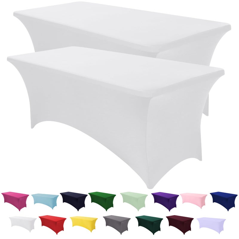 SEPARO Spandex Table Cover 2 Pack 6FT White Fitted Tablecloths,Washable Wrinkle Resistant Stretch Table Cloth Rectangle for Party Hosting Supplies,Wedding Decorations,Vendor Display,Banquet - Image 1